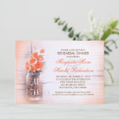 Elegante perzik bloemen Mason Jar repetitie diner Kaart (Staand voorkant)