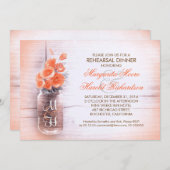 Elegante perzik bloemen Mason Jar repetitie diner Kaart (Voorkant / Achterkant)