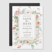 Elegante Perzik Bloemen Save the Date Magnetische Uitnodiging (Voorkant / Achterkant)