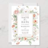 Elegante Perzik Bloemen Save the Date Magnetische Uitnodiging (Voorkant)