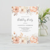 Elegante Perzik Bloemen Verjaardag Kaart (Staand voorkant)