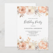 Elegante Perzik Bloemen Verjaardag Kaart (Voorkant / Achterkant)