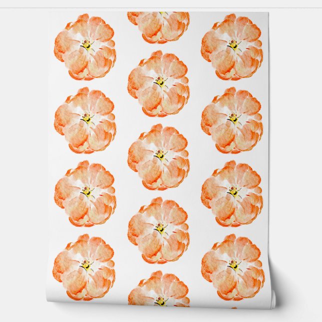 Elegante perzik bloemenaquarel behang (Afrollen)