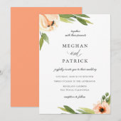Elegante perzik bloemenbruiloft kaart (Voorkant / Achterkant)