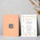 Elegante perzik bloemenbruiloft receptie informatiekaartje