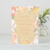 Elegante perzik bloemenkrans uitnodigingen (Staand voorkant)