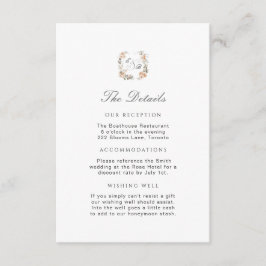 Elegante perzik bloementuin bruiloft details Invoe Informatiekaartje