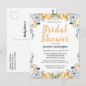 Elegante perzik bloemige bruidsbruiloft uitnodigin briefkaart (Voorkant / Achterkant)