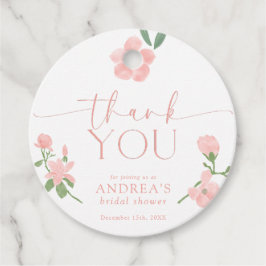 Elegante perzik bloemige bruidsdouche bedankjes labels