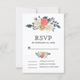 Elegante Perzik Bloemige Bruiloft RSVP Kaartje