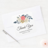 Elegante Perzik Bloemige Bruiloft Vierkante Sticker (Envelop)