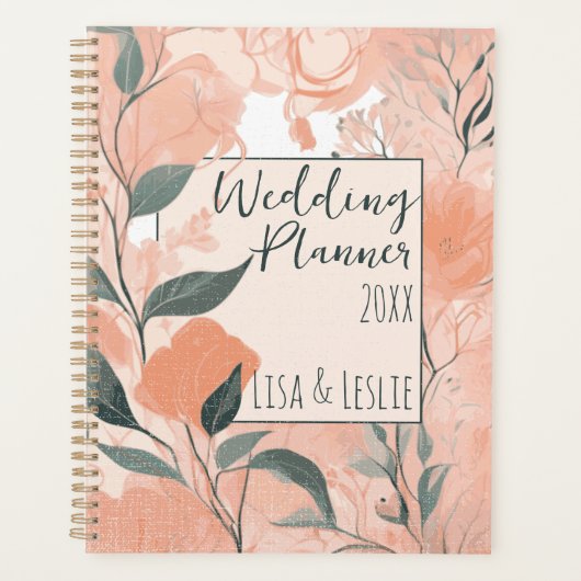 Elegante Perzik Bloemige Persoonlijke Bruid Huweli Planner (Voorkant)