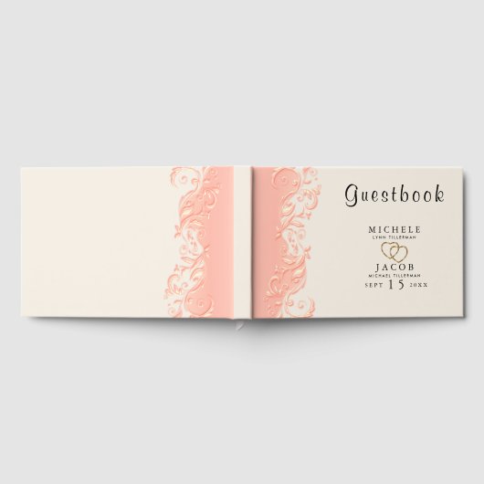 Elegante Perzik Bloemige Spiraal Gastenboek (Volledig)