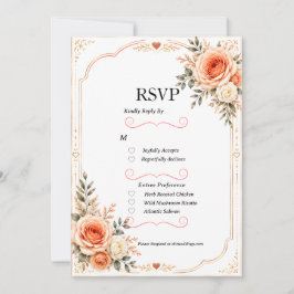 Elegante perzik bloemige trouw-RSVP kaart