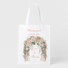 Elegante perzik bloemige trouw tas boodschappentas