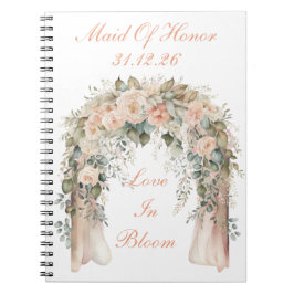 Elegante perzik bloemige trouwspiraalnotitieboek notitieboek