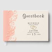 Elegante perzik bloemswirl gastenboek (Voorkant)