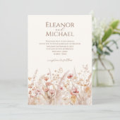 Elegante Perzik Blush Waterverf Bloemen Bruiloft Kaart (Staand voorkant)