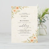 Elegante perzik botanische bloemen bruiloft kaart (Staand voorkant)