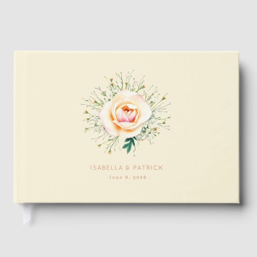 Elegante perzik botanische bloemenkrans gastenboek (Voorkant)