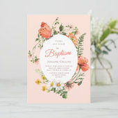 Elegante perzik botanische doop kaart (Staand voorkant)