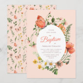 Elegante perzik botanische doop kaart (Voorkant / Achterkant)