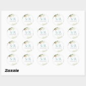 Elegante perzik bruiloft blauw Bloemen Custom Ronde Sticker (Vel)