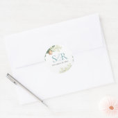 Elegante perzik bruiloft blauw Bloemen Custom Ronde Sticker (Envelop)