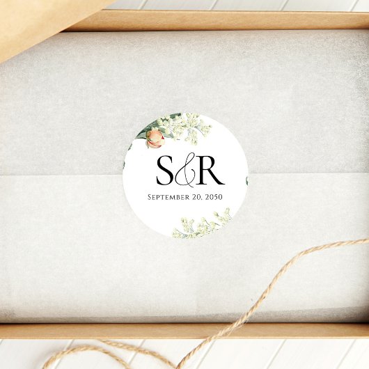 Elegante perzik bruiloft Bloemen Custom Ronde Sticker