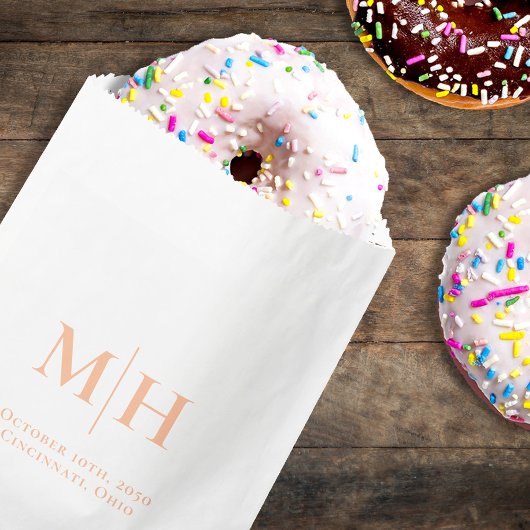 Elegante perzik bruiloft monogram Custom Bedankzakje