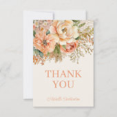 Elegante Perzik Cream Bloemen Verjaardag Bedankkaart (Voorkant)