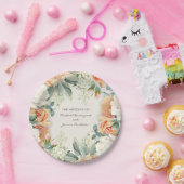 Elegante Perzik Cream Floral Eucalyptus Wedding Papieren Bordje (Feest)