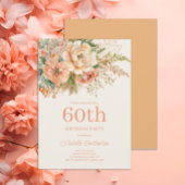 Elegante Perzik Crème Bloemen 60e Verjaardag Kaart