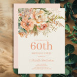 Elegante Perzik Crème Bloemen 60e Verjaardag Kaart<br><div class="desc">Elegante perzik en crème waterverf bloemen en gebladerte 60e verjaardagsfeestuitnodiging voor vrouwen. Neem contact met mij op voor hulp bij uw aanpassingen of om extra matching of coördinatie van Zazzle producten voor uw evenement(en) aan te vragen</div>