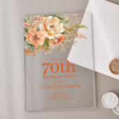 Elegante Perzik Crème Bloemen 70e Verjaardag Acryl Uitnodigingen