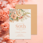 Elegante Perzik Crème Bloemen 80ste Verjaardag Kaart