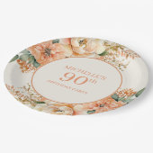 Elegante Perzik Crème Bloemen 90ste Verjaardag Papieren Bordje (Gekanteld)
