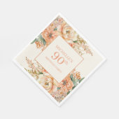 Elegante Perzik Crème Bloemen 90ste Verjaardag Servet (Hoek)