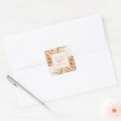 Elegante Perzik Crème Bloemen 90ste Verjaardag Vierkante Sticker (Envelop)