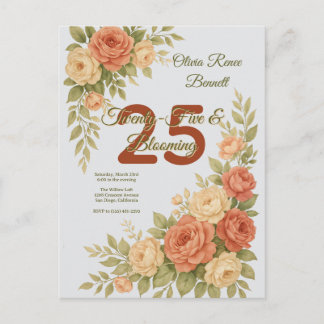 Elegante Perzik & Crème Bloemige Verjaardag Briefkaart