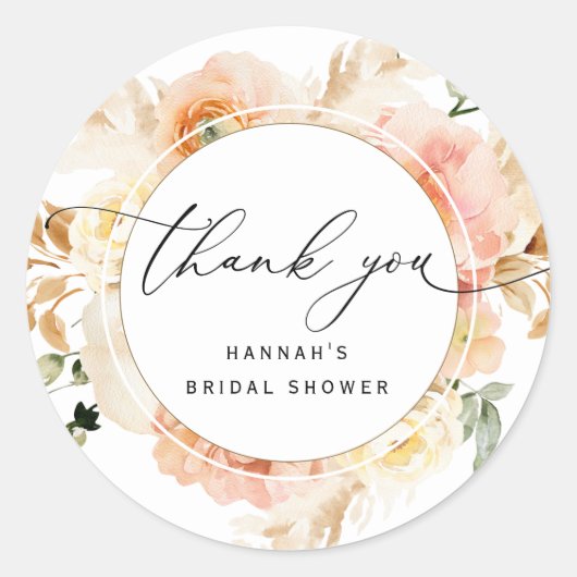 Elegante Perzik, Crème en Blush Bloemen Favor Ronde Sticker (Voorkant)