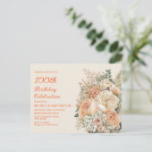 Elegante Perzik Crème Gekleurde Bloemen 100e Verja Uitnodiging Briefkaart (Staand voorkant)