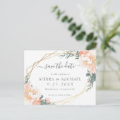 Elegante Perzik Crème Goud Bloemige Bewaar de Datu Aankondigingskaart (Staand voorkant)