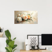 Elegante Perzik & Crème Roos Boeket: Romantische S Poster (Thuiskantoor)
