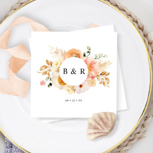 Elegante Perzik en Crème Bloemen Monogram Bruiloft Servet