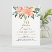 Elegante perzik en gouden bloem 30e verjaardag kaart (Staand voorkant)