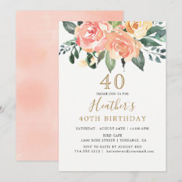 Elegante perzik en gouden bloem 40e verjaardag kaart