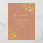 Elegante perzik en gouden bruiloft folie uitnodiging (Voorkant)