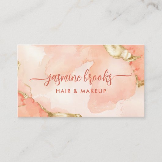 Elegante perzik en gouden chique Waterverf Visitekaartje (Voorkant)