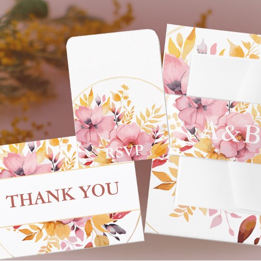 Elegante Perzik en Gouden Huwelijk Dank u Briefkaart